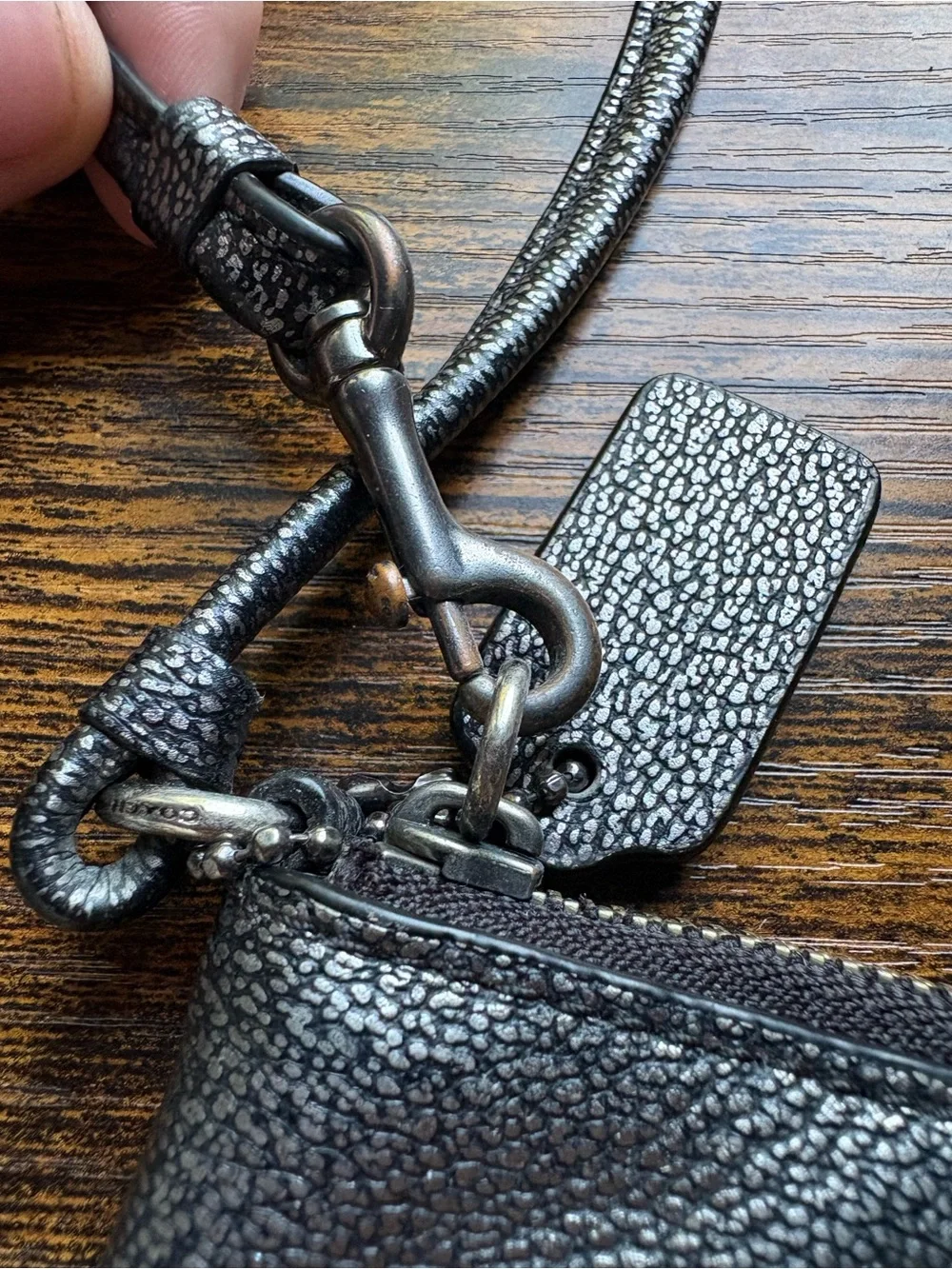 Coach Black/Silver Leather Wristlet - Coach